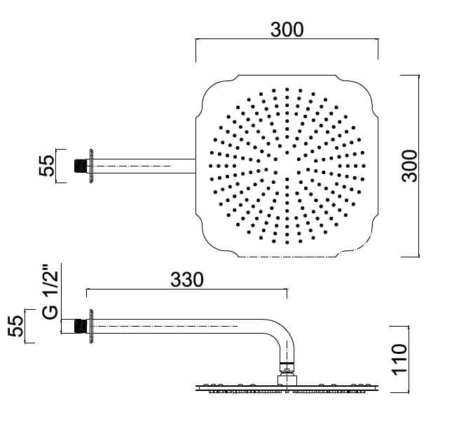 Хромированная латунная настенная душевая головка с кронштейном Rubinetteria Giulini Praga-Praga Crystal ARCH-00120431 - Вид №2