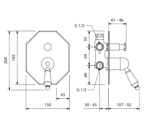 Однорычажный смеситель для душа с переключателем Park Avenue Caruso ARCH-00086451 - Вид №2