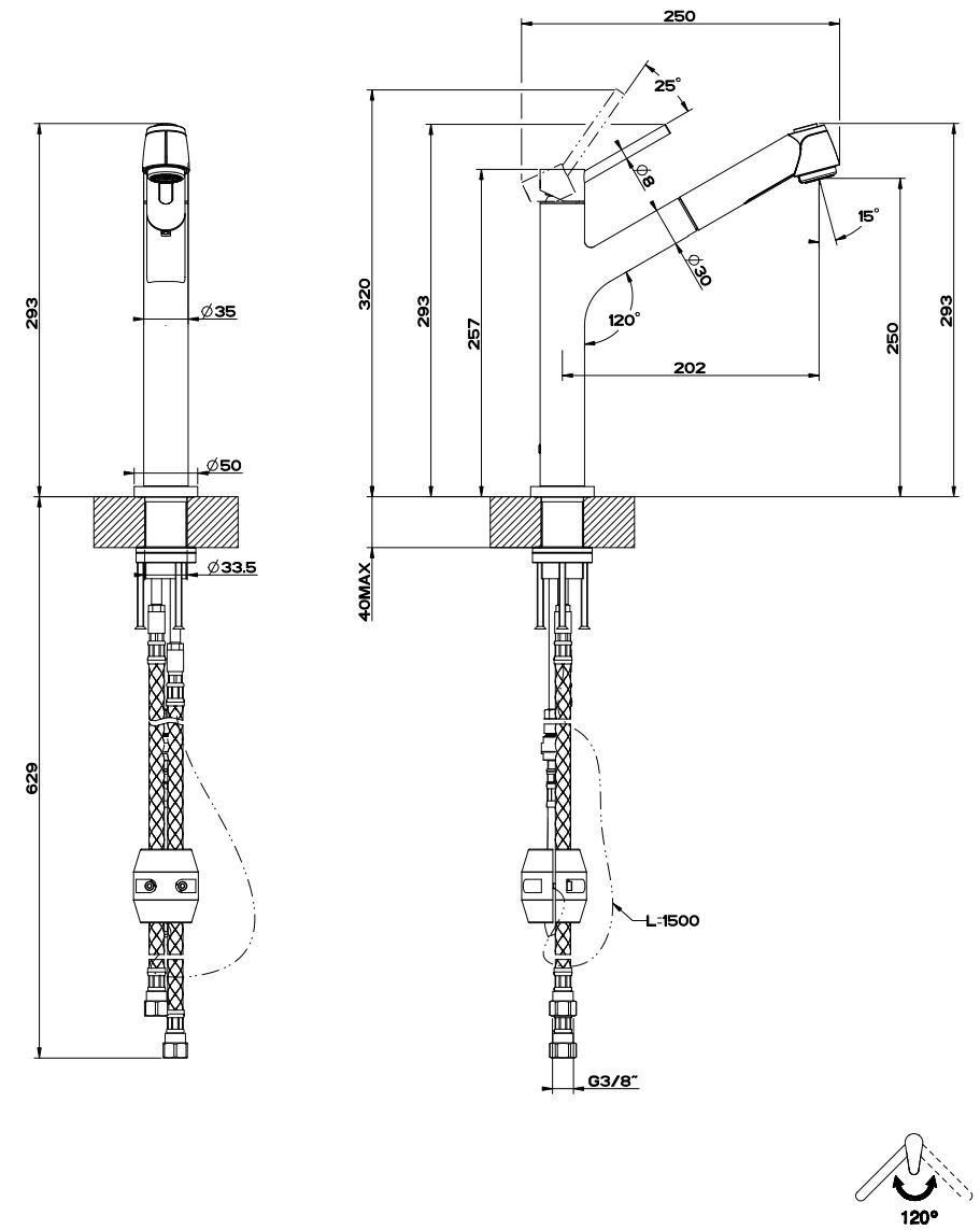 Смеситель для кухни из латуни со съемным ручным душем Gessi Thalium ARCH-00102515