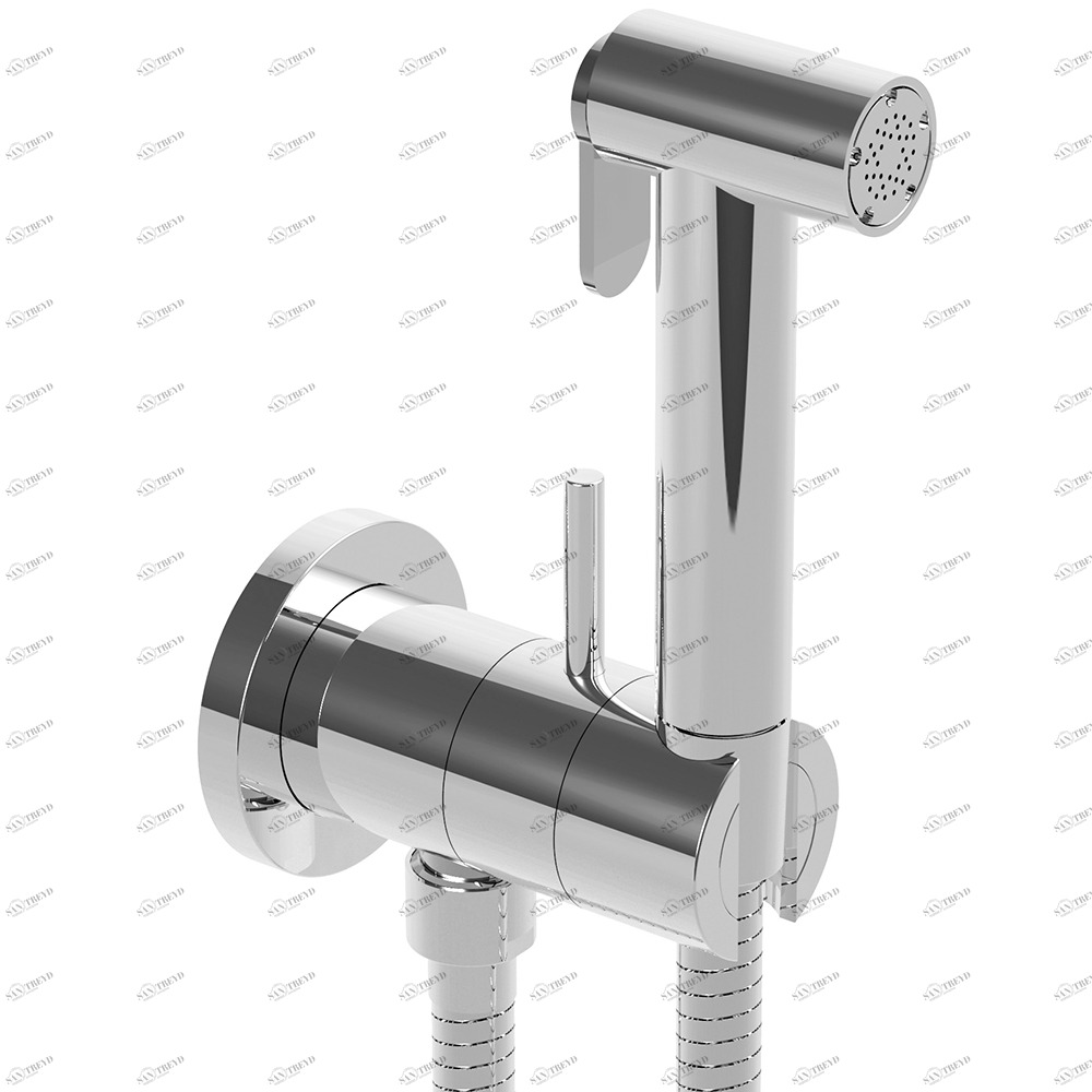 Graffio Встроенный смеситель с прогрессивным отключением, круглой опорой и предохранительным регулятором, круглый латунный кнопочный гигиенический душ STELLA, гибкий шланг ULTRAFLEX 120 см. KSPAT101-07 