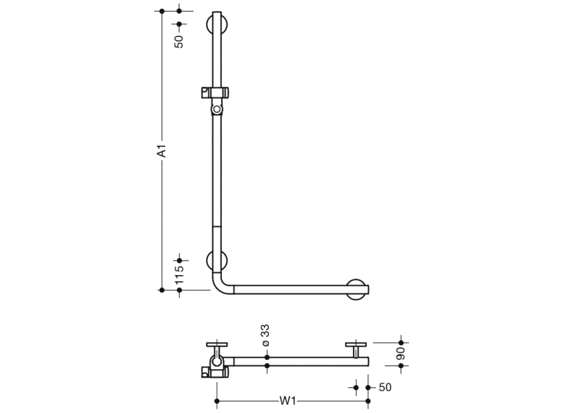 950.33.2S91 Угловая ручка с держателем для душа, нестандартная длина HEWI Greifen  - Вид №2