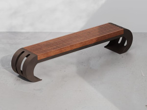 Стальная и деревянная скамья без спинки