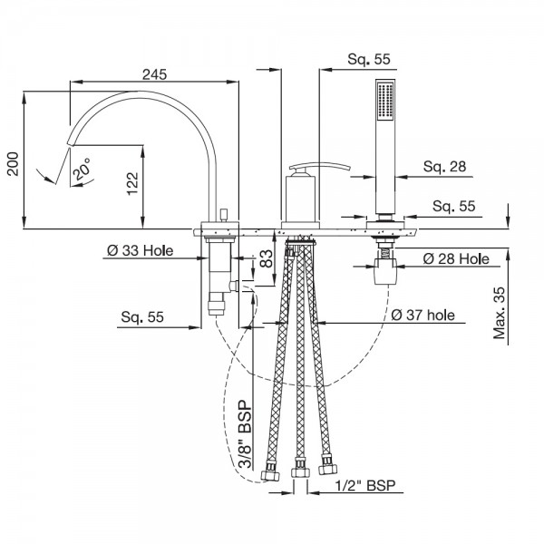 XQU-CHR-43277 Смеситель на 3 отверстия Artize Xquisite Хром  - Вид №1