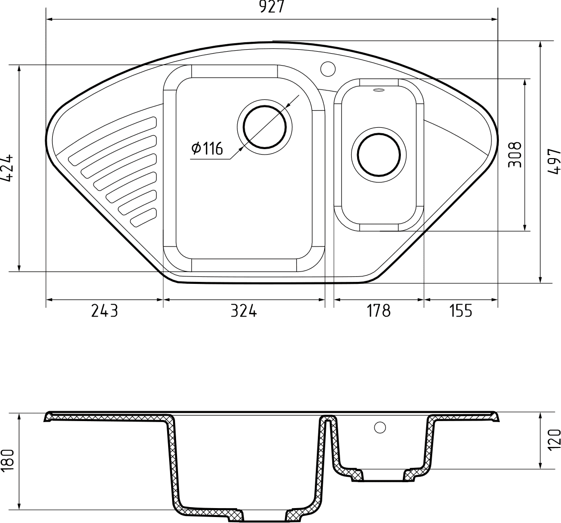 Кухонная мойка Кварц QUARZ S274 GranFest 14-S274 - Вид №1