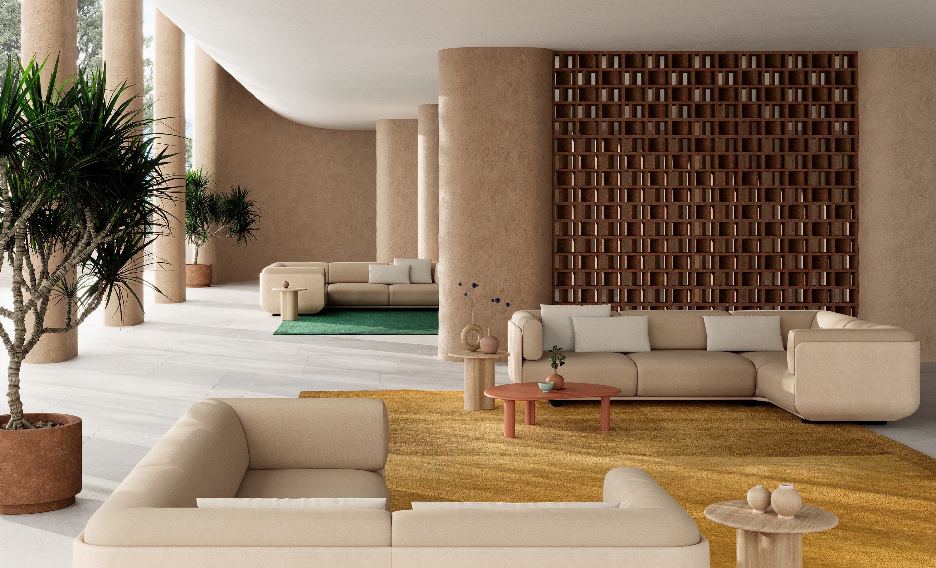 Секционный диван из кожи и ткани Arper Shaal ARCH-00127875 - Вид №7