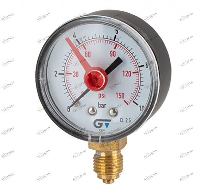 GENEBRE 3819 006 Манометр Ø 53, красный индекс, нижнее соединение 