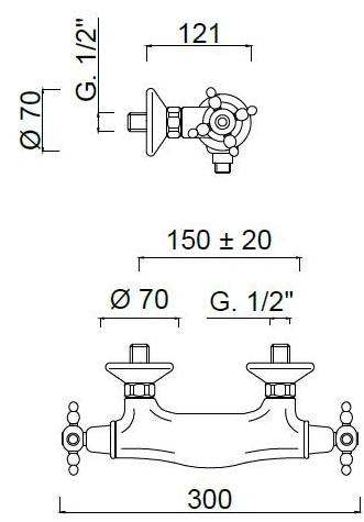 Rubinetteria Giulini Смеситель для душа с термостатом на 2 отверстия Parigi 8209pa - Вид №1