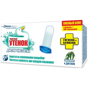 Диски чистоты для унитаза Туалетный утенок «Эвкалипт» со сменным блоком