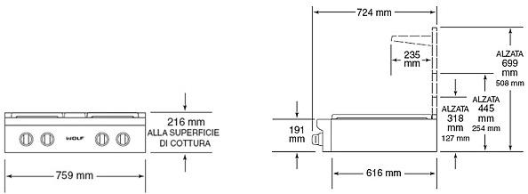 Wolf Газовая встраиваемая плита из нержавеющей стали Piani cottura professionali Icbsrt304  - Вид №3
