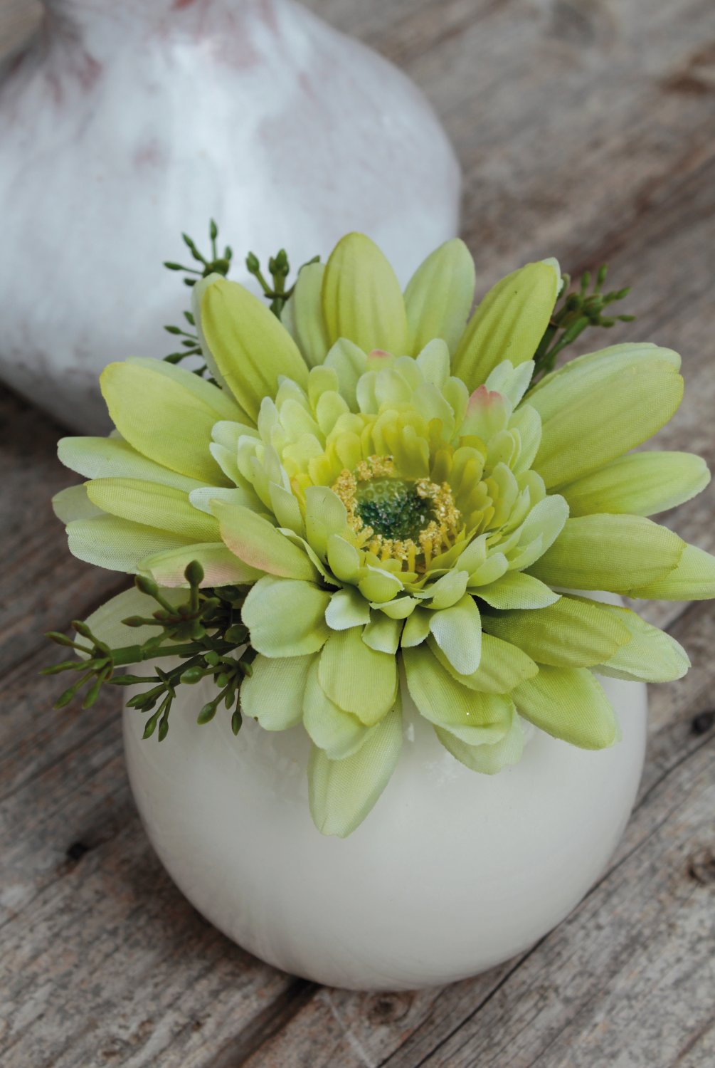 4215 788 a3 Шелковая гербера в керамическом горшочке, 12 см, бежево-зеленая H-andreas  - Вид №1