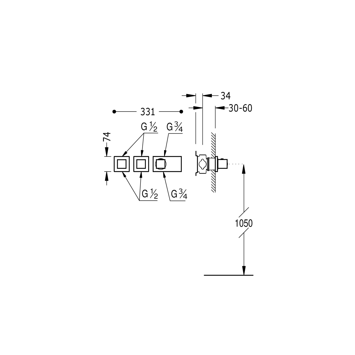 БЛОЧНАЯ СИСТЕМА Блочная система 3-ходовой скрытый термостатический смеситель-20725399AC TRES Thermostatic - Вид №1