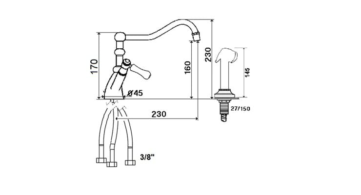 Смеситель для кухни с 2 отверстиями на столешнице со съемным ручным душем rvb 1935 WOOD ARCH-00134765 - Вид №2