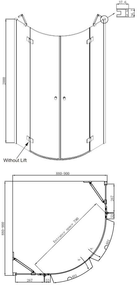 Душевое ограждение Ambassador Diamond 12011101 (900x900x2000), 1 место - Вид №9