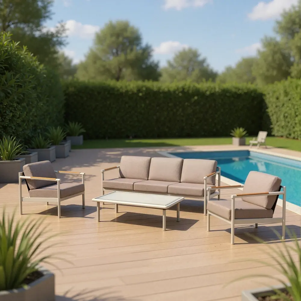 Набор садовой мебели для отдыха с подушками BEGINIA Saima Алюминий Стол, диван, кресло 2 шт Бежевый STLM-2172198 - Вид №13