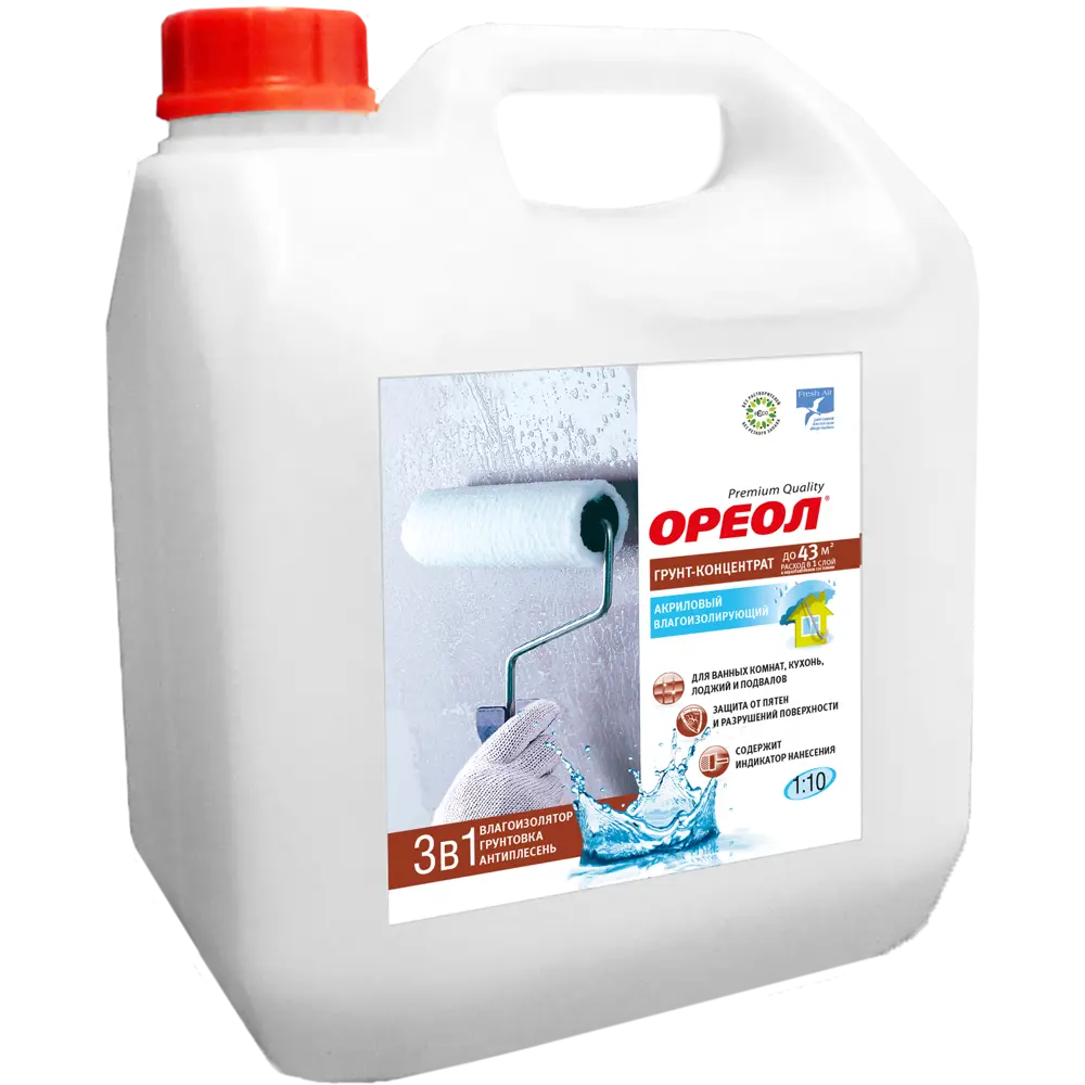Грунт-концентрат водно-дисперсионная Ореол влагоизолирующий 3 кг STLM-2103515