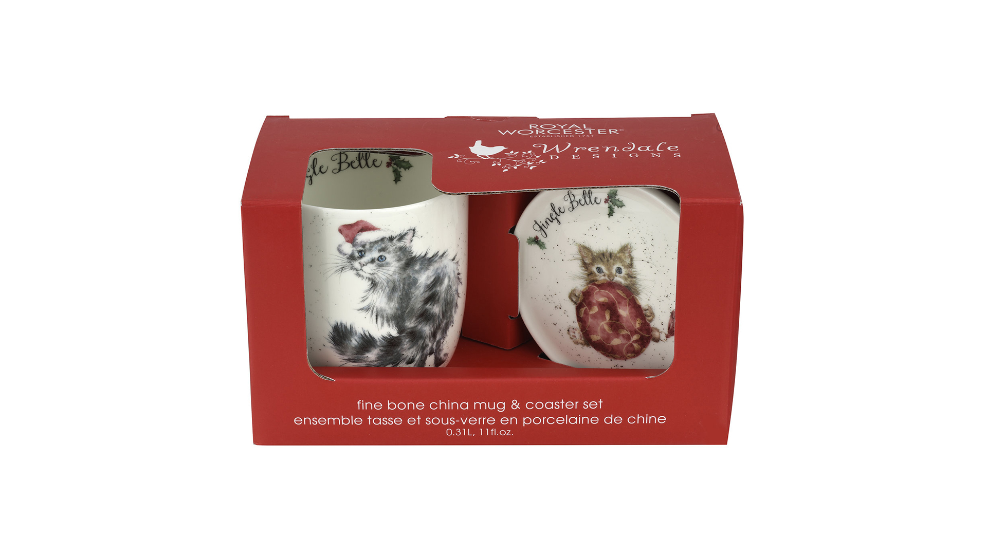 10623883 Royal Worcester Кружка с подставкой Royal Worcester "Забавная фауна", "Рождественская кошечка" 310мл Фарфор костяной  - Вид №2