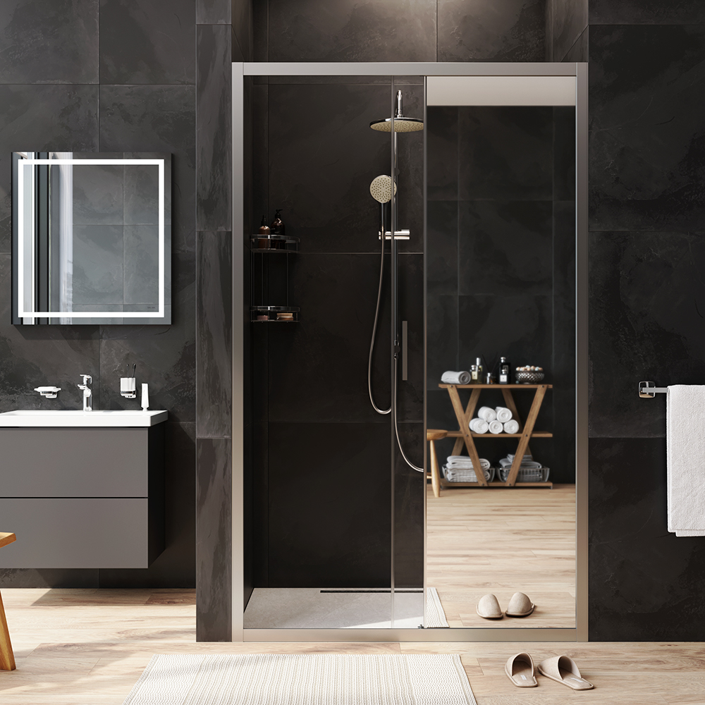 W90G-120-1-195MMir Solo Дверь душевая 120х195 стекло зеркальное профиль матовый хром AM.PM Gem - Вид №2