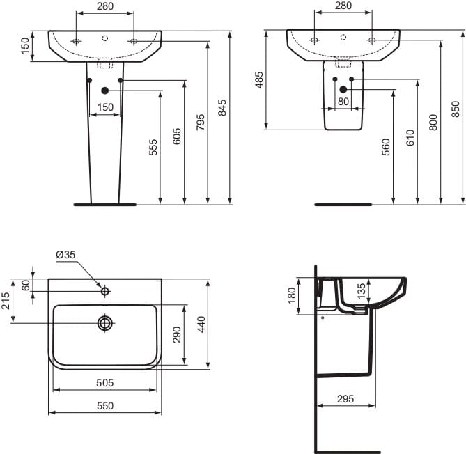 Прямоугольная раковина с переливом на колонне Ideal Standard i. life B ARCH-00072509 - Вид №8
