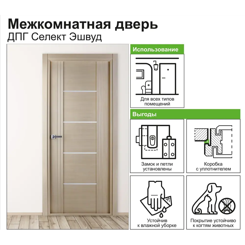 Дверь межкомнатная Селект глухая ПВХ цвет эшвуд 60x200 см (с замком) 81954011 STLM-2048029 BELWOODDOORS  - Вид №6
