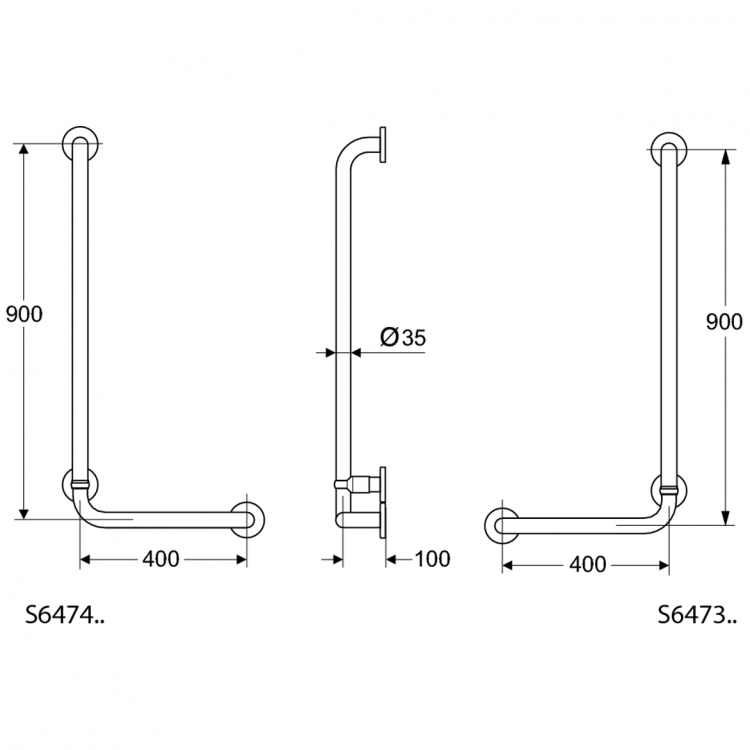 S6474AC Угловой опорный поручень 90х40 см Ideal Standard CONTOUR - Вид №1