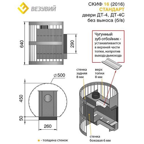 Печь для бани Везувий Скиф Стандарт 16 (ДТ-4) 2016 без выноса 51 - Вид №1
