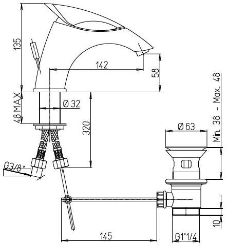 Paini F1 F1CR211KM смеситель для раковины с донным клапаном - Вид №7