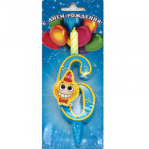 3206 Свеча для торта цифра "Смайлик" 4 x 11.5 см 20 г 6 Омский Свечной