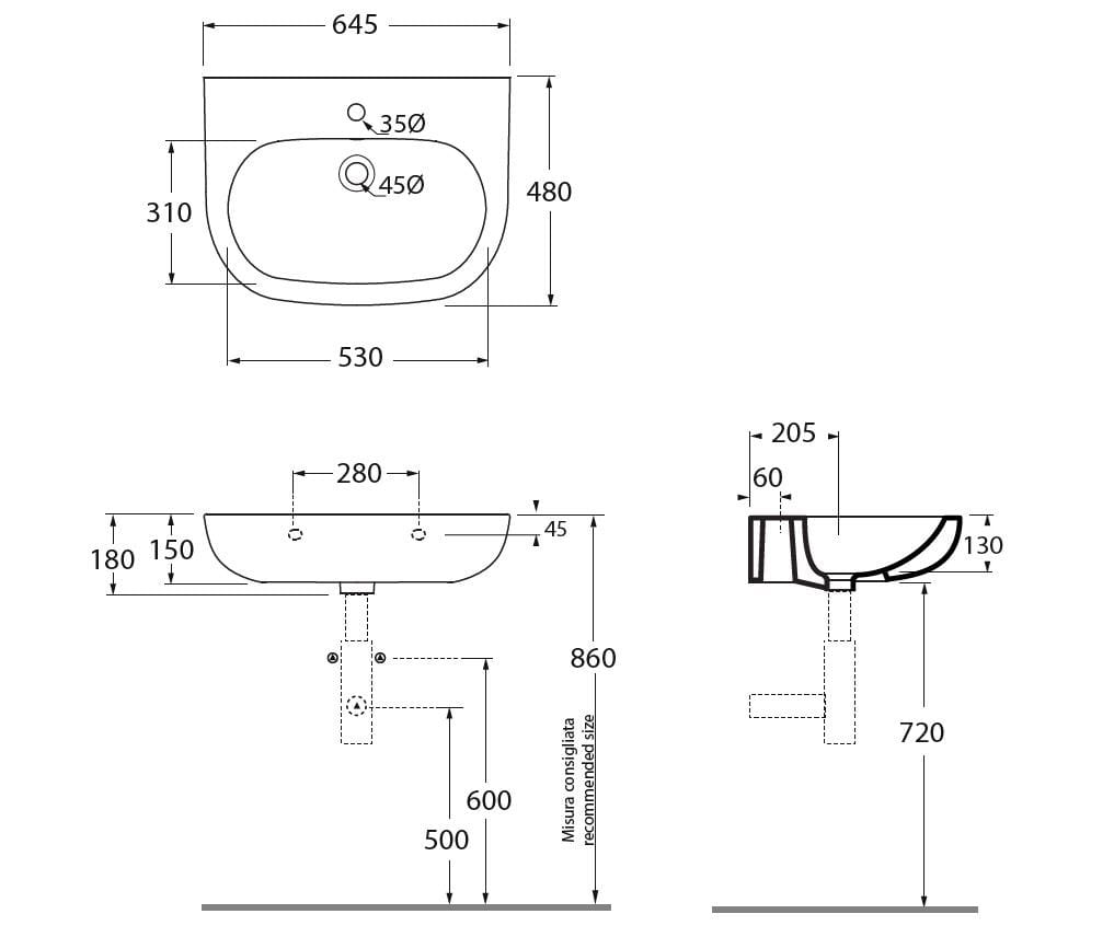 Керамическая подвесная раковина Azzurra Ceramica PRATICA ARCH-00063253 - Вид №2