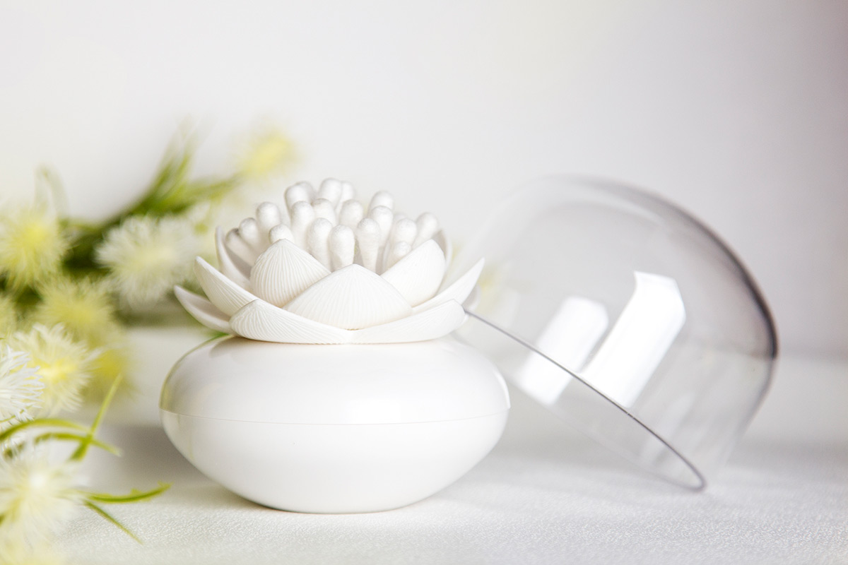 QL10157-WH-WH Контейнер для хранения ватных палочек lotus белый Qualy  - Вид №2