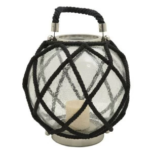 Подсвечник-фонарь стеклянный черный малый в оплетке UNICO  255475 Черный