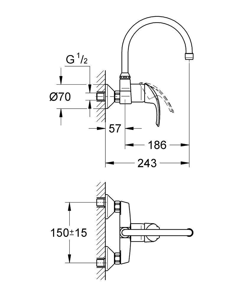 32482001 Смеситель для кухни Grohe Eurosmart хром - Вид №1