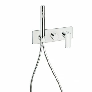 CRIPF602 Внешние части смесителя для ванны / душа для CRICS100 (правая сторона) с переключателем на 2 выпускных отверстия, гибким шлангом LONG LIFE, ручным душем из латуни с защитой от известкового налета и металлической пластиной Cristina Rubinetterie