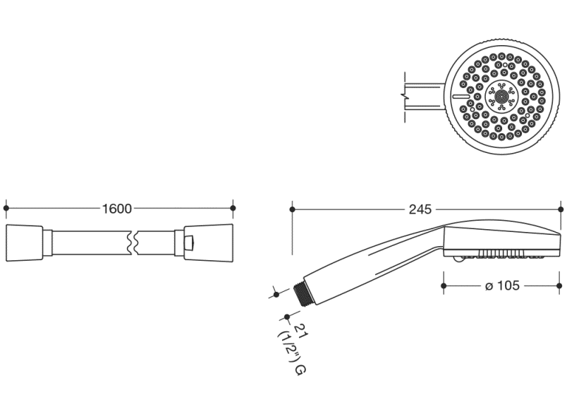 950.33.E072 Комплект ручного душа и шланга для душа HEWI Universalprodukte  - Вид №1