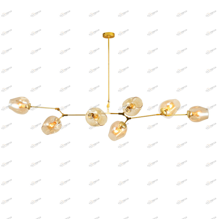 Светильник подвесной на 7 ламп 42х168 см янтарный Bubble 7058/7B/amber DELIGHT COLLECTION ДИЗАЙНЕРСКИЕ 00-3883071 Золото;прозрачный 