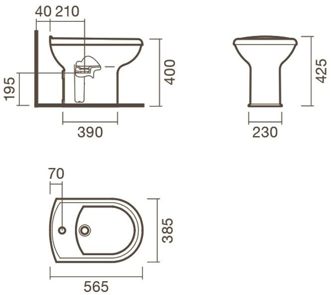 Биде приставное Sanitana REGINA S10082034900000 ( RGBD1 ) S10082034900000;S80007762100000 - Вид №1