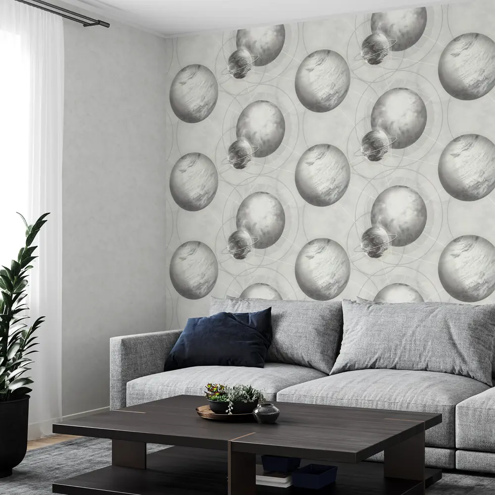 Обои Palitra Home Planets серые флизелиновые с космическим принтом 86582100 STLM-0070313 - Вид №5