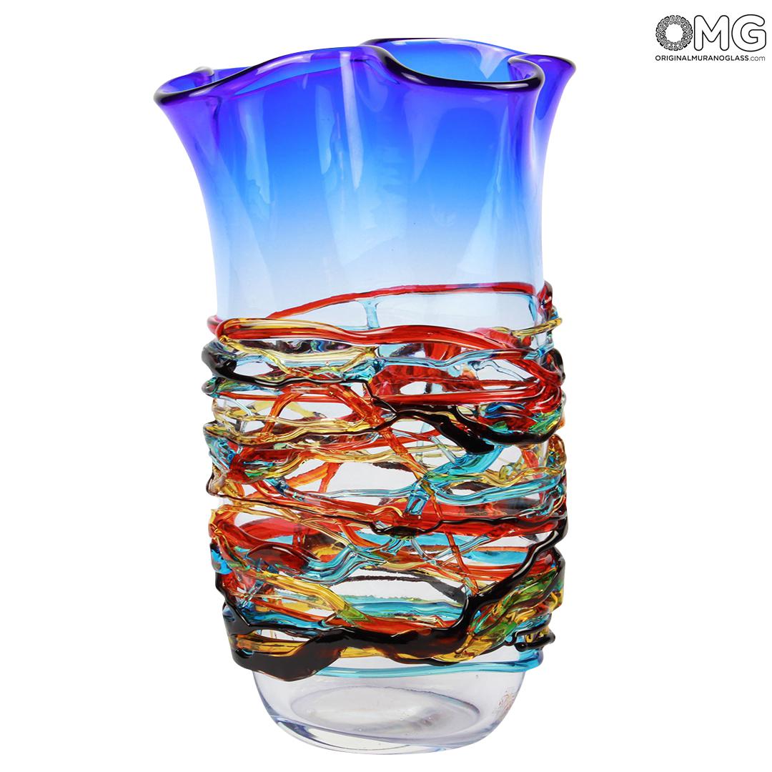 580 ORIGINALMURANOGLASS Ваза Калиффоне - синяя - муранское стекло OMG 20 см  - Вид №1
