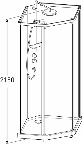 558.908.00.1 IDO Showerama 10-5 1000x1000 Pentagon Comfort, Душевая кабина IDO Showerama в сборе, пятиугольная, белые профили / прозрачное стекло / задняя часть из матового стекла, 1000X1000 мм  - Вид №2