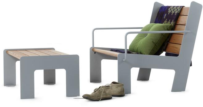 Nola Industrier Садовое кресло из стали и дерева с подставкой для ног Low/high U11-56/ u11-57 - Вид №1
