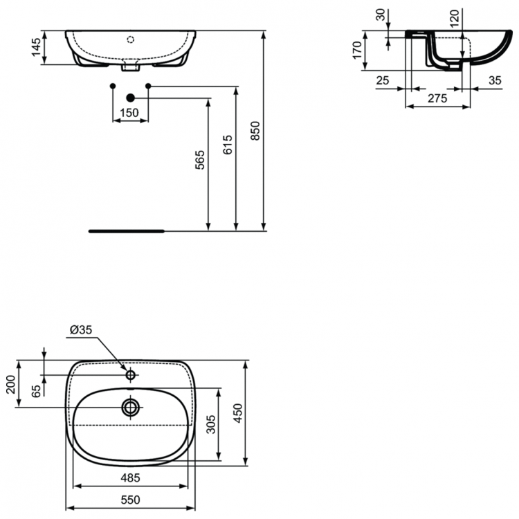 T010001 Раковина 55 см Ideal Standard TESI - Вид №5