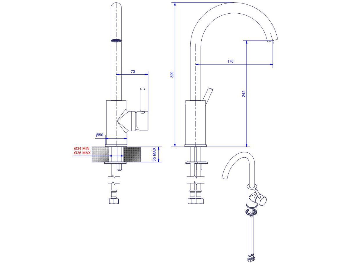 Смеситель для кухни из хромированной латуни Bugnatese Kobuk ARCH-00125112 - Вид №2
