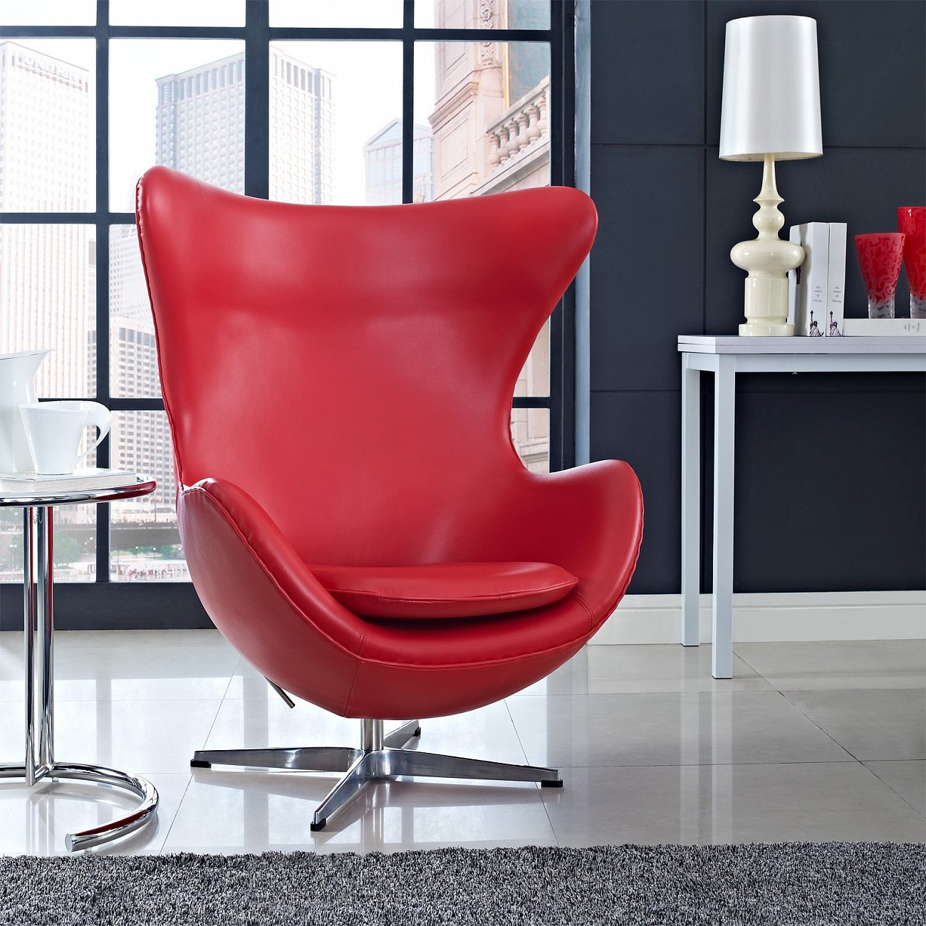 Кресло-яйцо кожаное с мягкими подлокотниками 104х80 см красное Egg Chair RedDeluxML035 SOHO DESIGN ДИЗАЙНЕРСКИЕ 00-3886287 Красный  - Вид №6