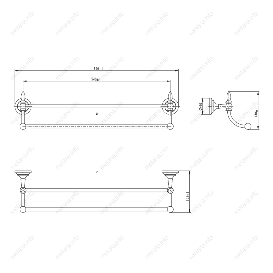 Двойная штанга для полотенец MELANA хром+золото MLN-820002 820 серия - Вид №1