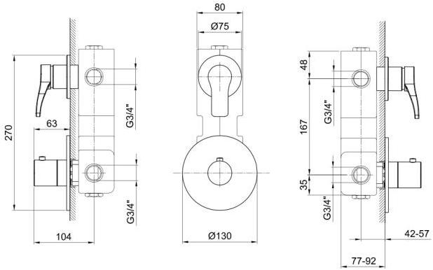 ABOUTWATER Термостатический смеситель для душа / ванны на 2 отверстия Al/23 sun-id-1509451 - Вид №1