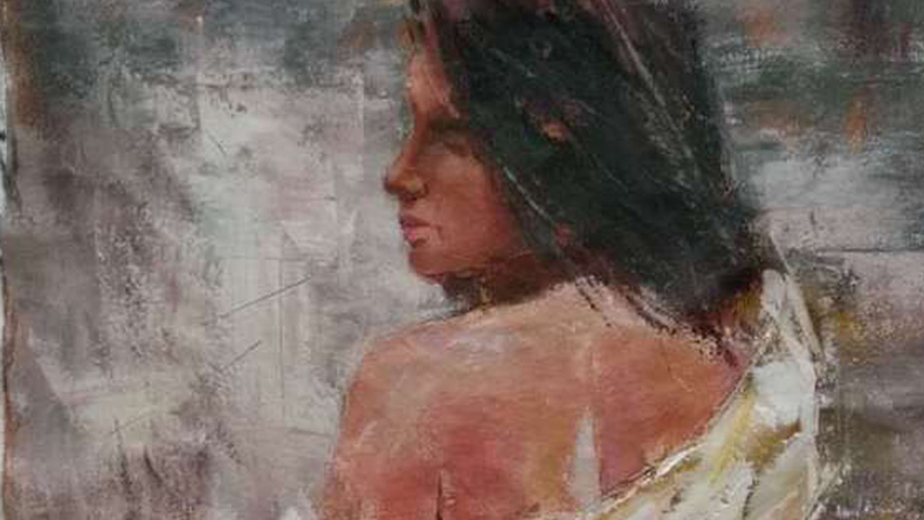 Картина на холсте 120х90 см "Брюнетка" EVENHOME КАРТИНЫ МАСЛОМ 129941 Белый;серый  - Вид №2