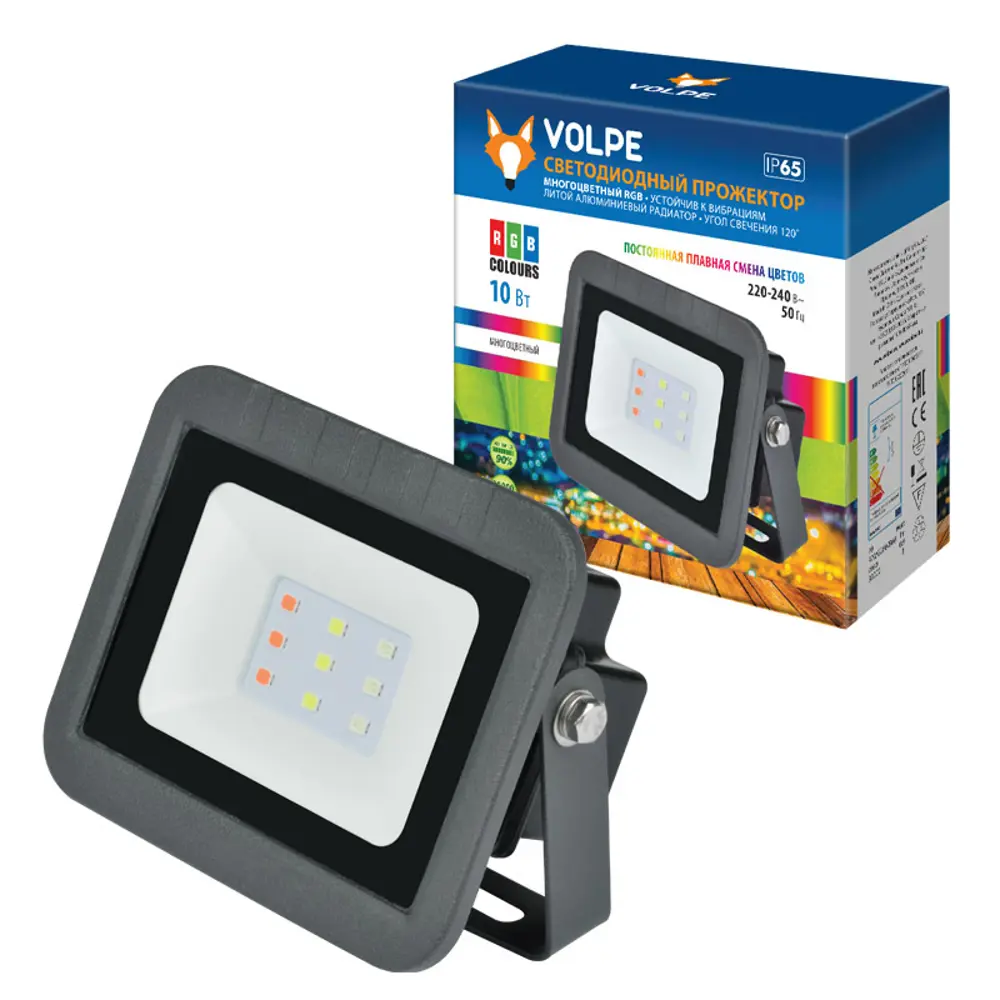 Прожектор светодиодный уличный RGB Volpe Q511 SMD 10 Вт IP65, постоянная плавная смена цветов, пульт д/у 82682537 STLM-2166714  - Вид №2