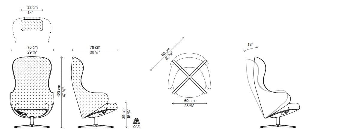 Вращающееся кресло с самотяжеляющимся механизмом Kristalia Dua ARCH-00038731 - Вид №11