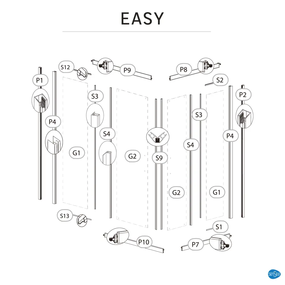 Комплект стекол для душевой ширмы Sensea Easy 100x70 см прозрачное стекло цвет профиля на выбор 88103652 STLM-2025262 - Вид №26