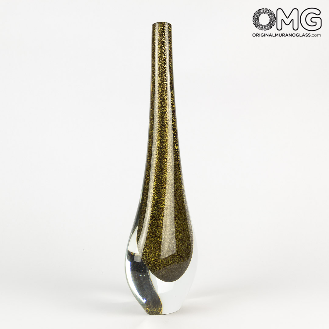 2879 ORIGINALMURANOGLASS Ваза Чёрно-золотистая Змея - соммерсо - Original Murano Glass OMG 13 см  - Вид №1