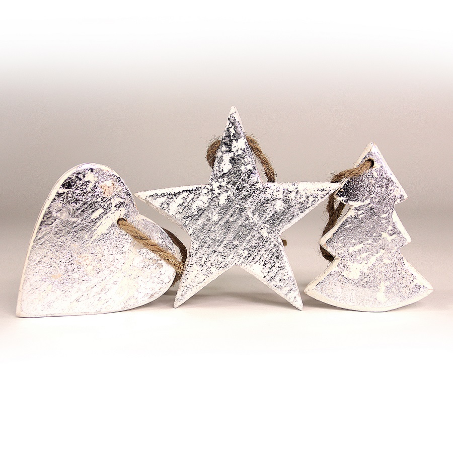 Украшения подвесные Silver Stars/Trees/Hearts, деревянные, в подарочной коробке, 24 шт Enjoyme ENNY0012 - Вид №5